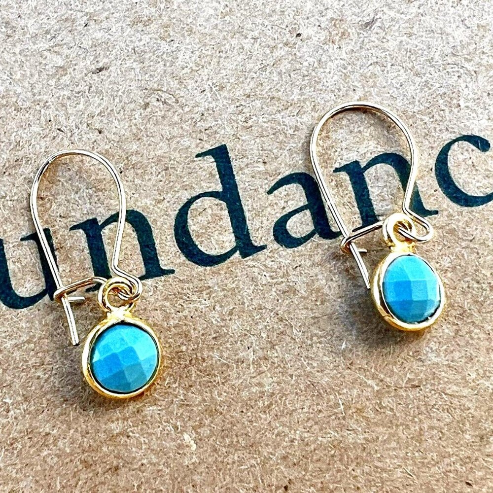 Sundance $78 NEW 3/4" TURQUOISE 12kt Gold GF DECEMBER Birthstone Dainty Earrings